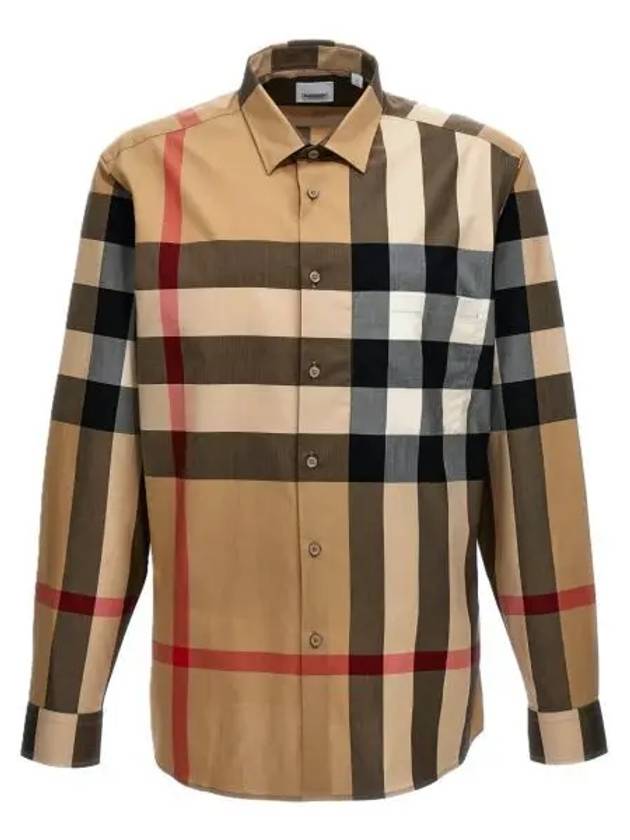 Check Stretch Cotton Poplin Long Sleeve Shirt Beige - BURBERRY - BALAAN 2