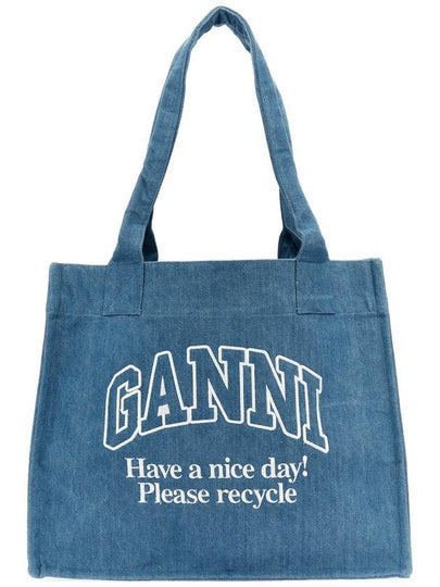 Embroidered Logo Large Denim Tote Bag Blue - GANNI - BALAAN 2