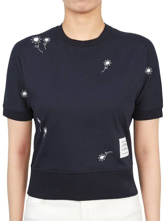 Embroidered Flower Dolman Short Sleeve T-Shirt Navy - THOM BROWNE - BALAAN 4