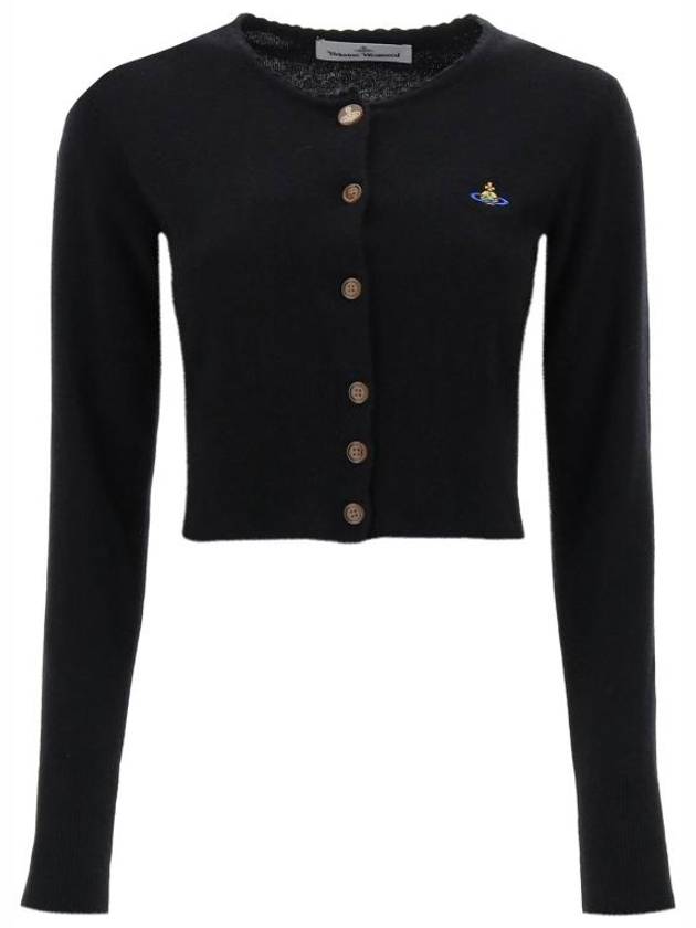 Bea ORB Embroidered Logo Crop Cardigan Black - VIVIENNE WESTWOOD - BALAAN 2