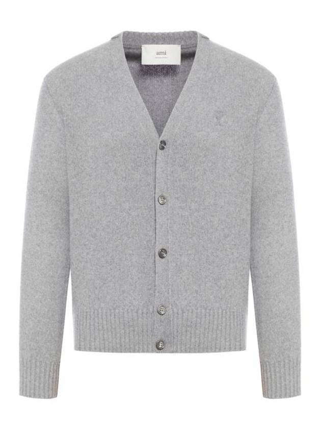 V-Neck Cashmere Cardigan Light Grey - AMI - BALAAN 1