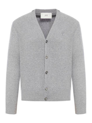 V-Neck Cashmere Cardigan Light Grey - AMI - BALAAN 1