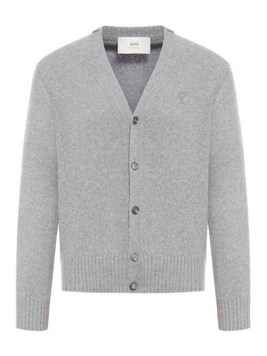 V-Neck Cashmere Cardigan Light Grey - AMI - BALAAN 1