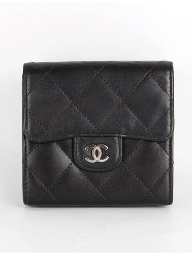 CC logo lambskin bifold wallet black - CHANEL - BALAAN 1