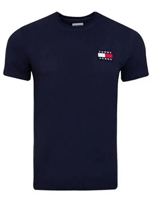 Men's Organic Cotton Jersey Badge Short Sleeve T-Shirt Navy - TOMMY HILFIGER - BALAAN 2