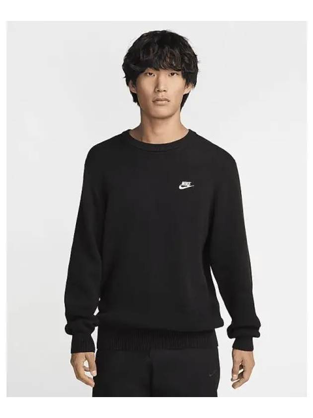 Club Crewneck Sweater M Black White FQ2913 010 - NIKE - BALAAN 2