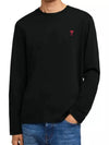 Chain Stitch Heart Logo Long Sleeve T-Shirt Black - AMI - BALAAN 4