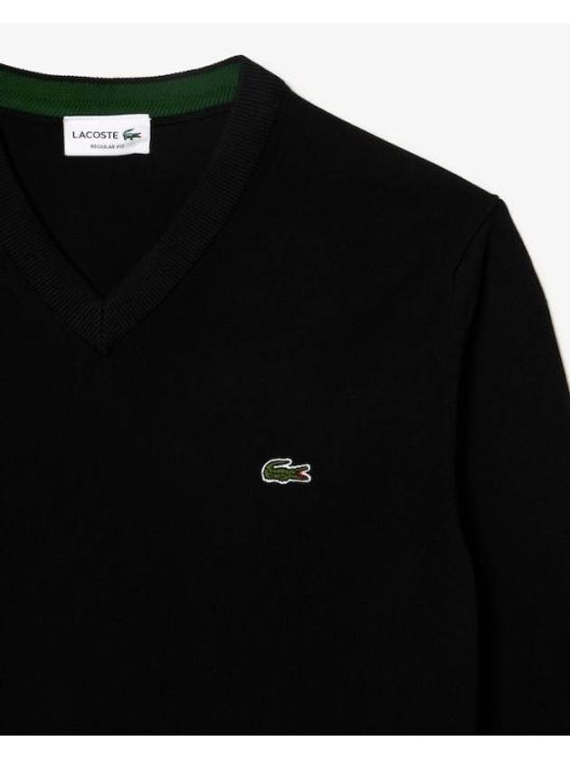 V Neck Cotton Classic Fit Knit Top Black - LACOSTE - BALAAN 3