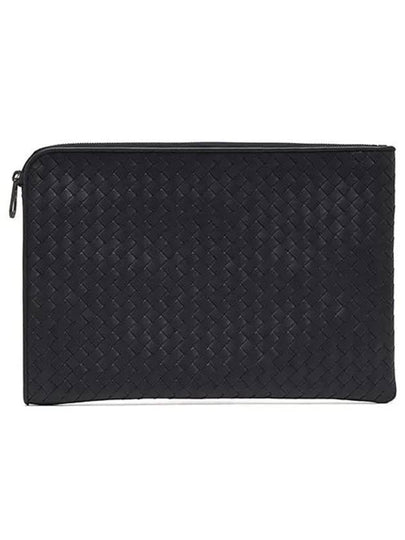 Intrecciato Weaving Zipper Medium Clutch Bag Midnight Blue - BOTTEGA VENETA - BALAAN 2