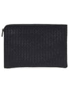 Intrecciato Weaving Zipper Medium Clutch Bag Midnight Blue - BOTTEGA VENETA - BALAAN 3