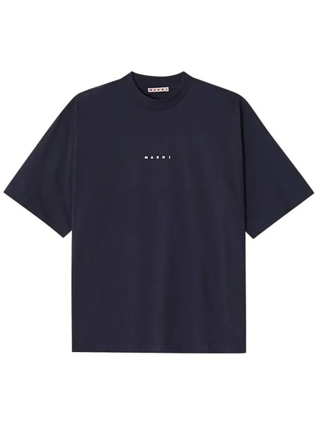 Logo Organic Cotton Short Sleeve T-Shirt Navy - MARNI - BALAAN 5