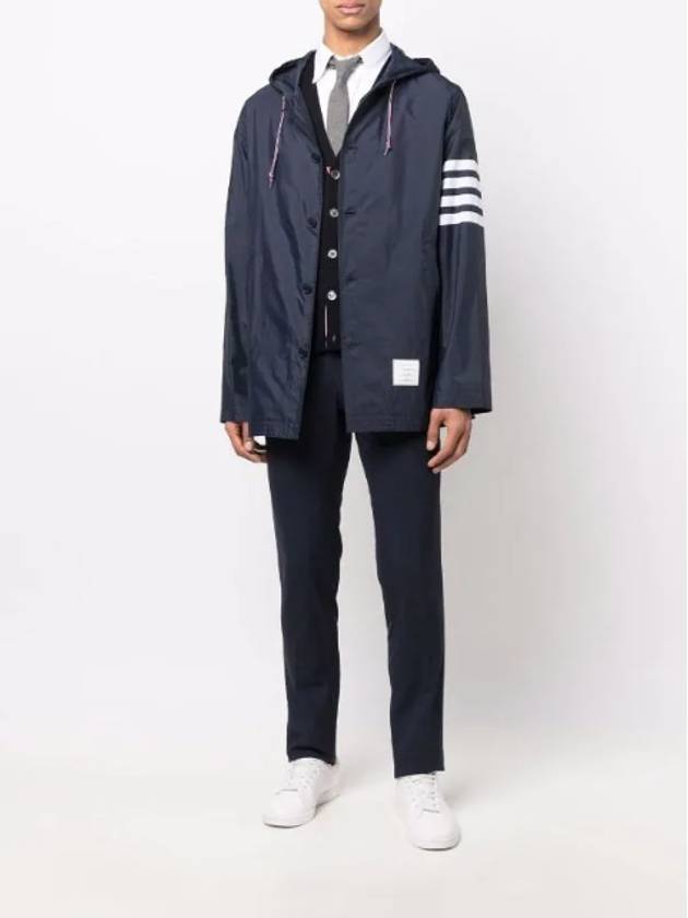 Diagonal Armband Solid Swim Tech Hooded Jacket Navy - THOM BROWNE - BALAAN 4