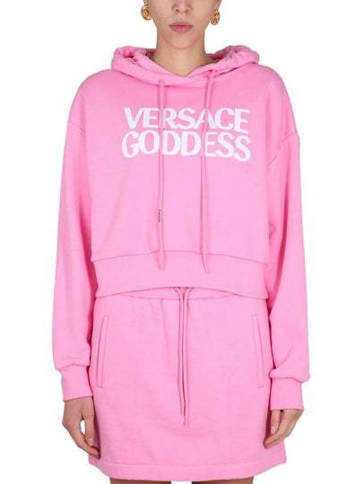 Goddess Crop Hooded Top Pink - VERSACE - BALAAN 2