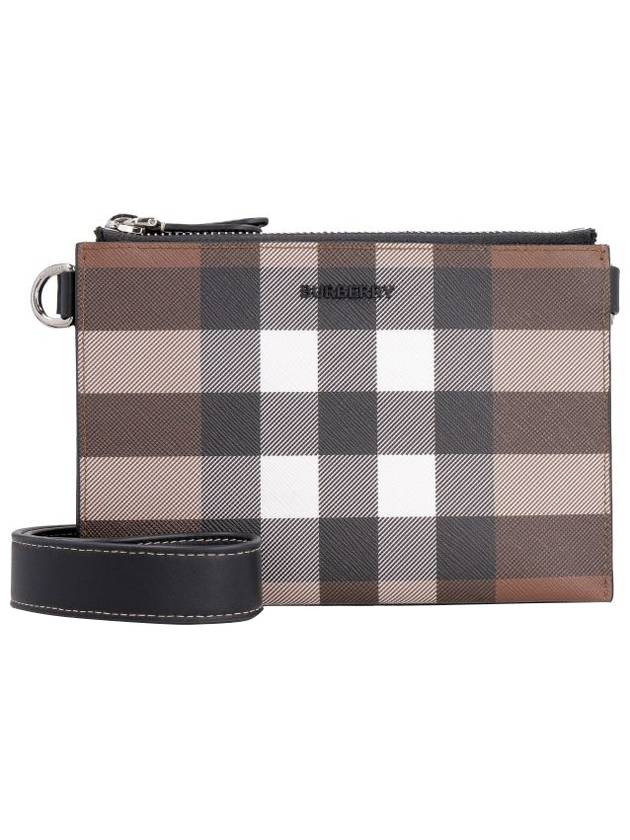 Check Leather Link Pouch Cross Bag Brown - BURBERRY - BALAAN.