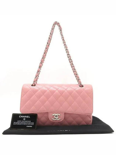 A01112 Caviar skin pink color classic medium M size silver logo chain flap shoulder bag - CHANEL - BALAAN 1