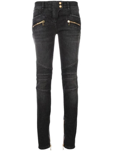 Low Rise Biker Skinny Jeans Black - BALMAIN - BALAAN 1