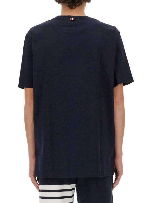 Men's Side Slit Relaxed Short Sleeve T-Shirt Navy - THOM BROWNE - BALAAN 4