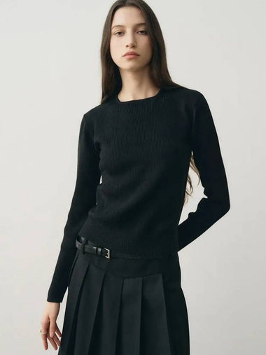 Micro ribbed square neck knit black - NOIRER FOR WOMEN - BALAAN 1