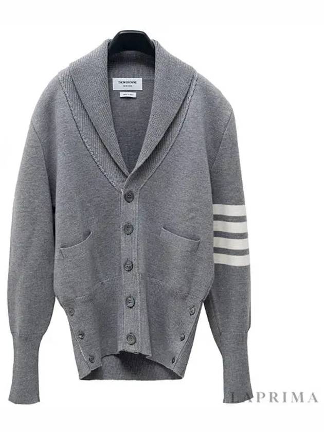 Men's Engineered Stripe Shawl Collar Cardigan Grey - THOM BROWNE - BALAAN 5