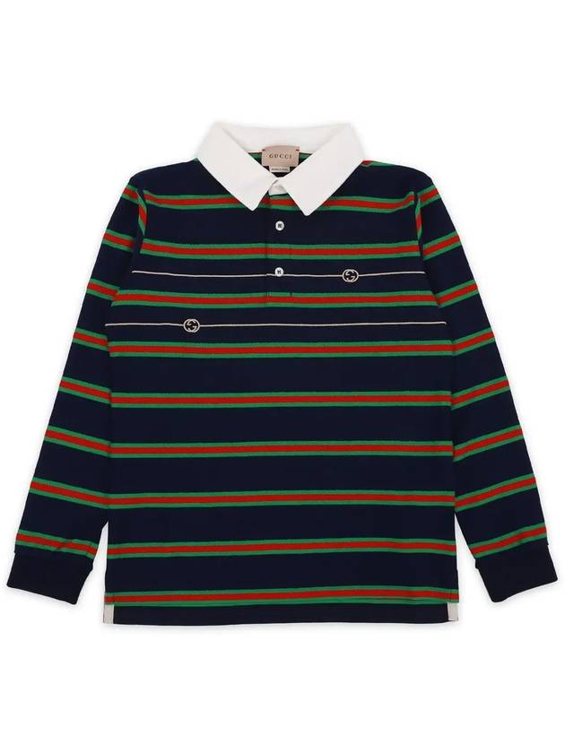 Kids Stripe Polo Shirt Navy - GUCCI - BALAAN 4