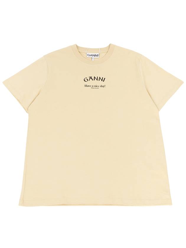 Logo Relaxed Fit Short Sleeve T-Shirt Pale Khaki - GANNI - BALAAN 2