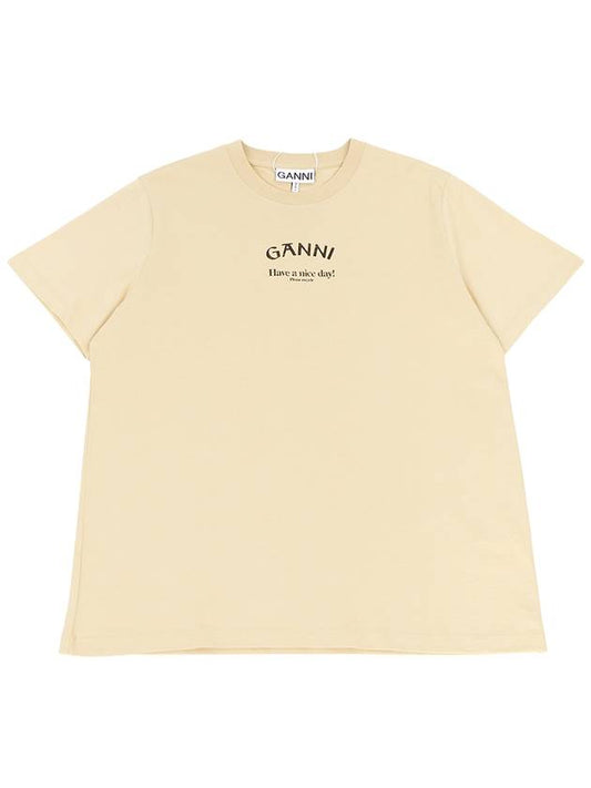 Logo Relaxed Fit Short Sleeve T-Shirt Pale Khaki - GANNI - BALAAN 2