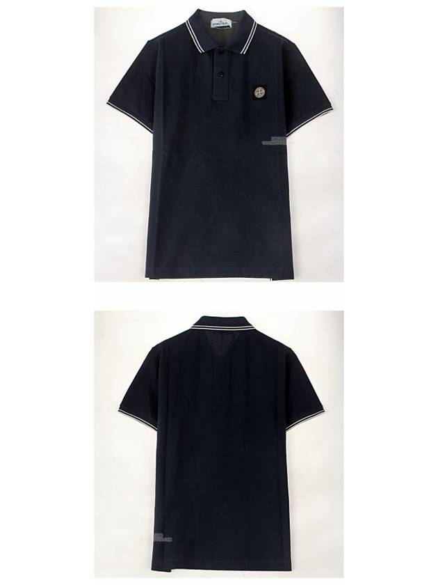 Men's Two Line Wappen Patch Short Sleeve Polo Shirt Blue Navy - STONE ISLAND - BALAAN.