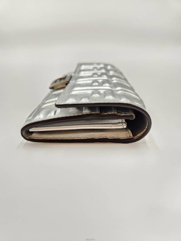 Daol Beomeo Branch FF Logo Leather Long Wallet Silver 8M0251 Condition A - FENDI - BALAAN 3