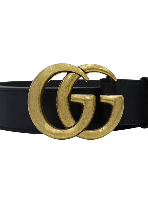 Men's GG Marmont Double G Buckle Gold Hardware Leather Belt Black - GUCCI - BALAAN 3