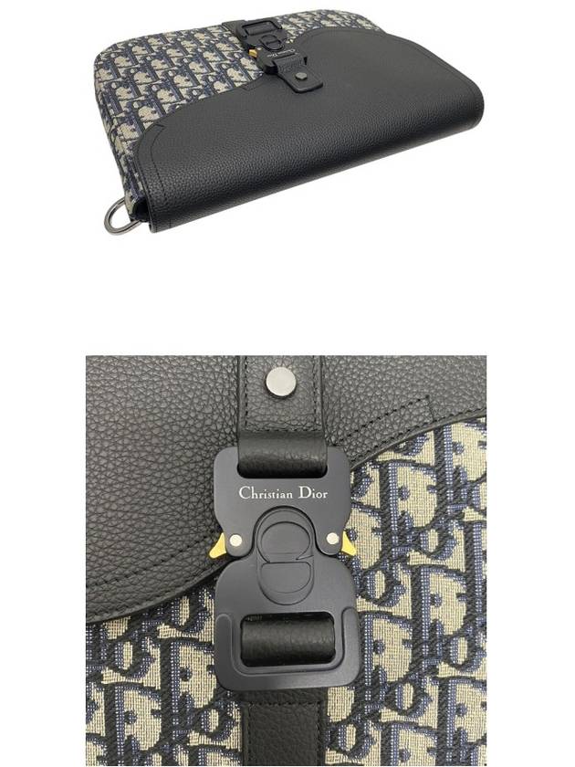 Saddle A5 Oblique Jacquard Grained Calfskin Pouch Bag Beige Black - DIOR - BALAAN 6