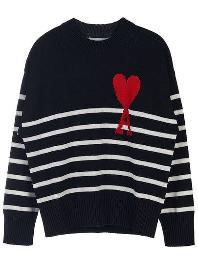 Big Heart Logo Striped Knit Top Black - AMI - BALAAN 2