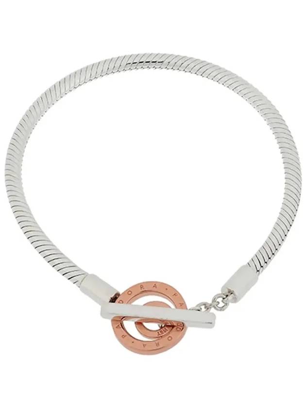 Signature Two-Tone T-Bar Snake Bracelet Silver - PANDORA - BALAAN 4