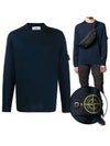 Men's Logo Wappen Crew Neck Knit Sweatshirt Navy - STONE ISLAND - BALAAN 2