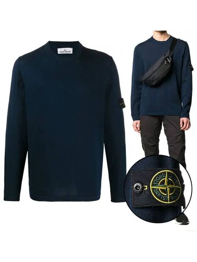 Men's Logo Wappen Crew Neck Knit Sweatshirt Navy - STONE ISLAND - BALAAN 2