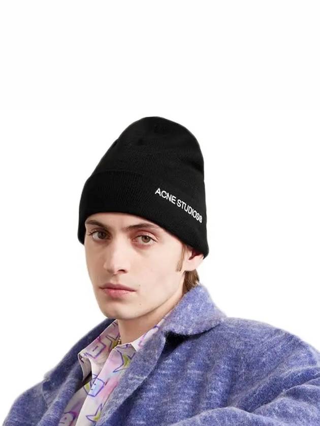 Embroidered Logo Ribbed Knit Beanie Black - ACNE STUDIOS - BALAAN 3