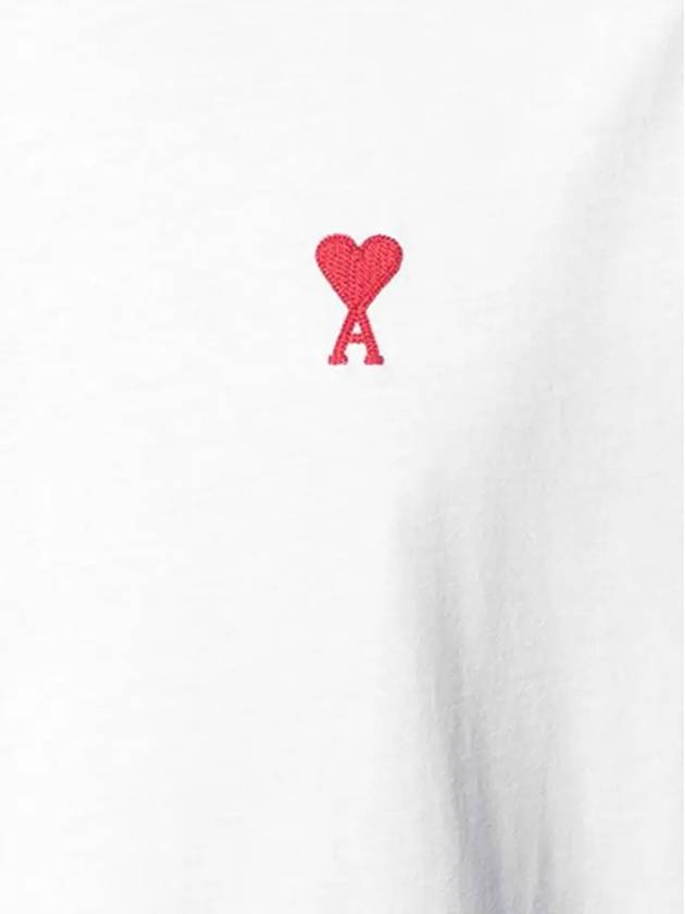 Mini Heart Embroidered Logo Short Sleeve T-Shirt  White - AMI - BALAAN 5