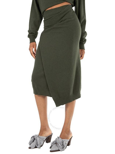 Kenzo Ladies Dark Khaki Merino Wool Wrap Skirt, Size Medium - KENZO - BALAAN 2