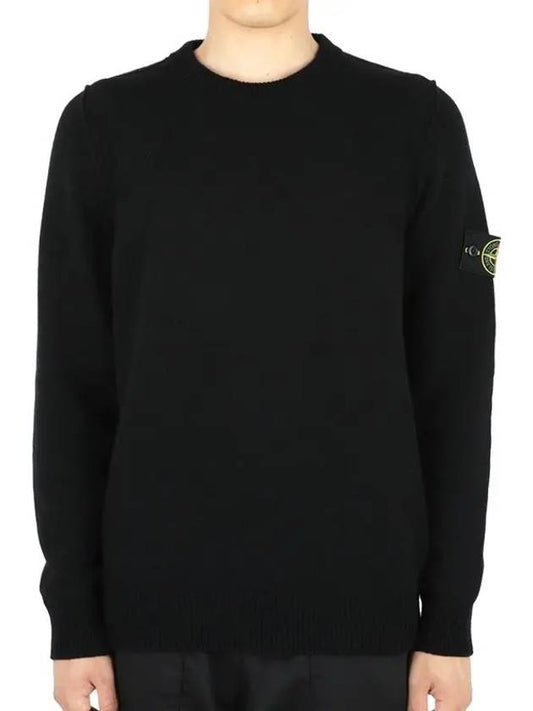 Logo Patch Lambswool Crewneck Knit Top Black - STONE ISLAND - BALAAN 2