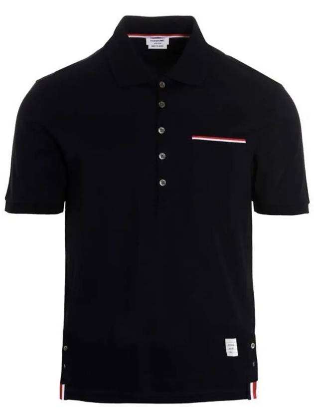 Men's Three Stripes Pocket Mercerized Short Sleeve Polo Shirt Navy - THOM BROWNE - BALAAN 2