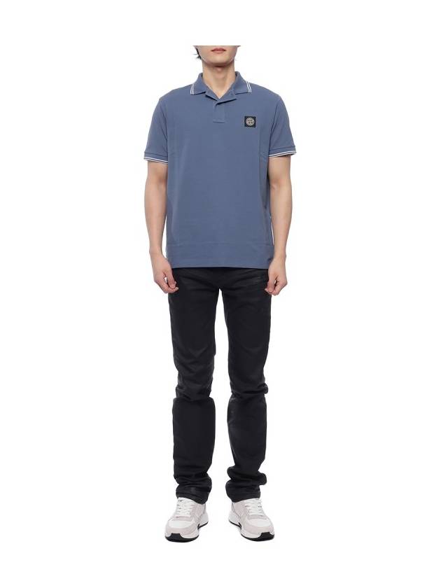 Stretch Cotton Pique Short Sleeve Polo Shirt Light Blue - STONE ISLAND - BALAAN 4