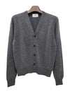 Heart Logo V Neck Cashmere Cardigan Heather Grey - AMI - BALAAN 3