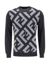 Monogram Jacquard Wool Crewneck Knit Top Grey - FENDI - BALAAN 2