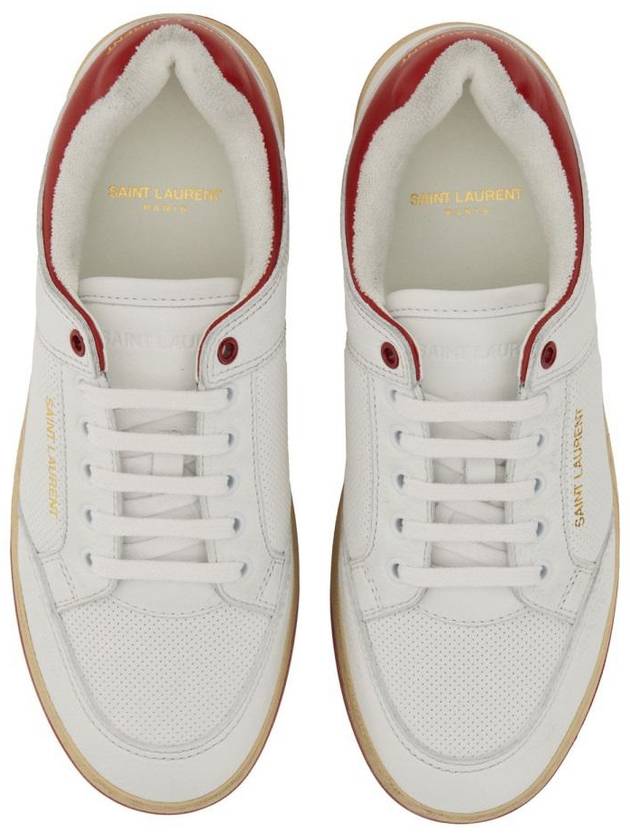 Crack Lace Up Calf Leather Low Top Sneakers White Red - SAINT LAURENT - BALAAN 13