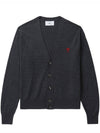 Red Heart Logo Merino Wool Cardigan Heather Grey - AMI - BALAAN 2