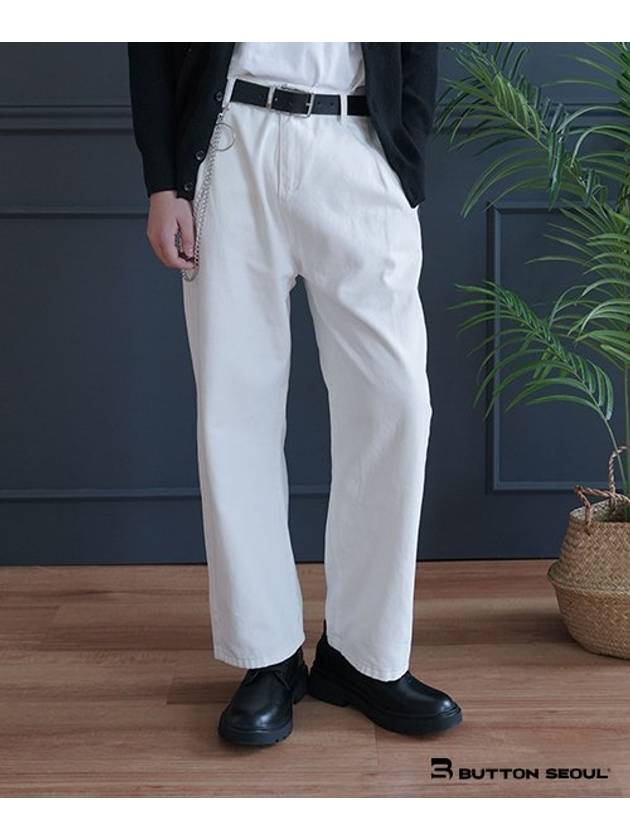 Classic One Tuck Cream Jeans White - BUTTON SEOUL - BALAAN 1