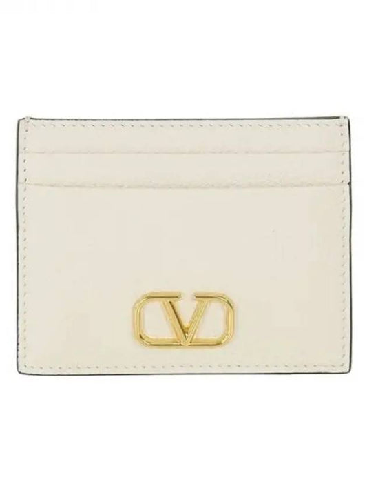 V Logo Signature Grainy Calfskin Card Wallet Ivory - VALENTINO - BALAAN 2