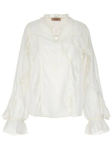 Twinset Embroidery Ruffle Blouse - TWINSET - BALAAN 1