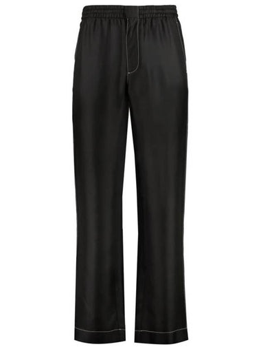 Stitched Silk Straight Pants Black - PRADA - BALAAN 1