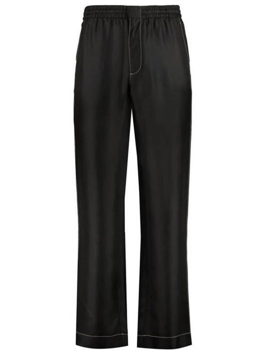 Stitched Silk Straight Pants Black - PRADA - BALAAN 1