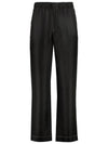 Stitched Silk Straight Pants Black - PRADA - BALAAN 1